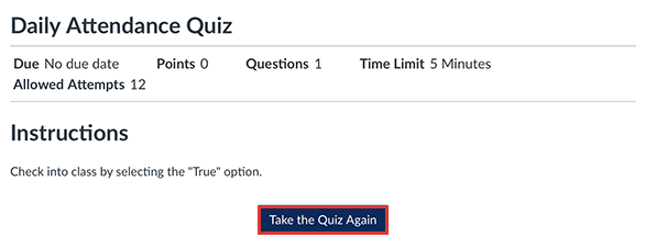 Click Take the Quiz Again button