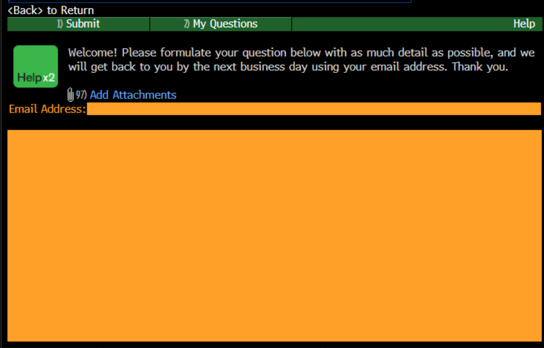 Screenshot of the Bloomberg page for contacting the help desk