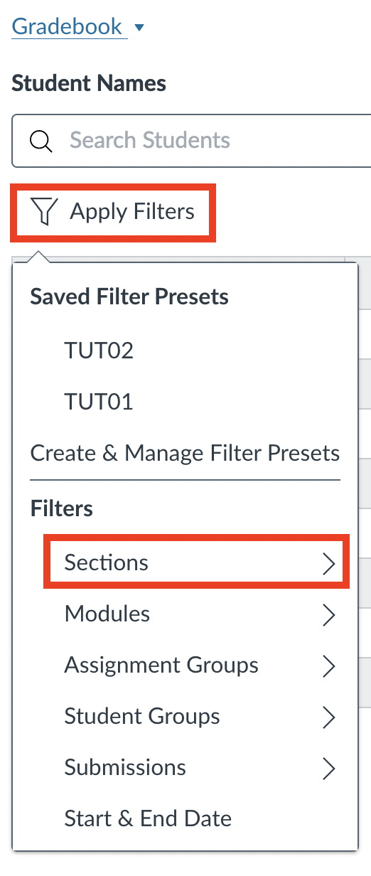 Filter by Section