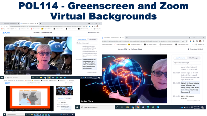 Screenshot of several virtual backgrounds that were selected by the instructor for Zoom sessions with students.