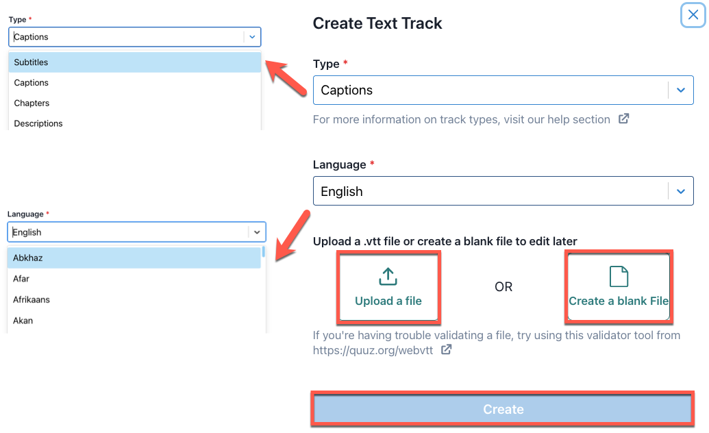 Create text track