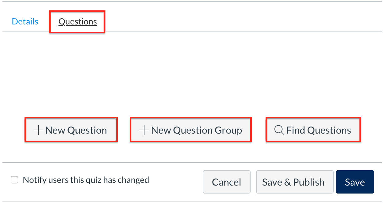 Quiz Questions tab