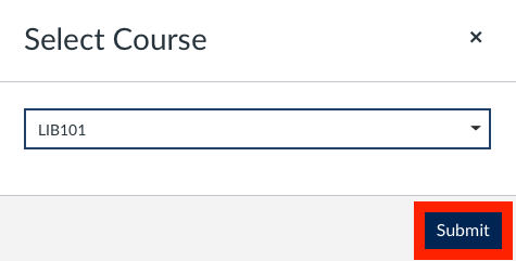 Screenshot of the select course box, with the drop down box and submit button highlighted