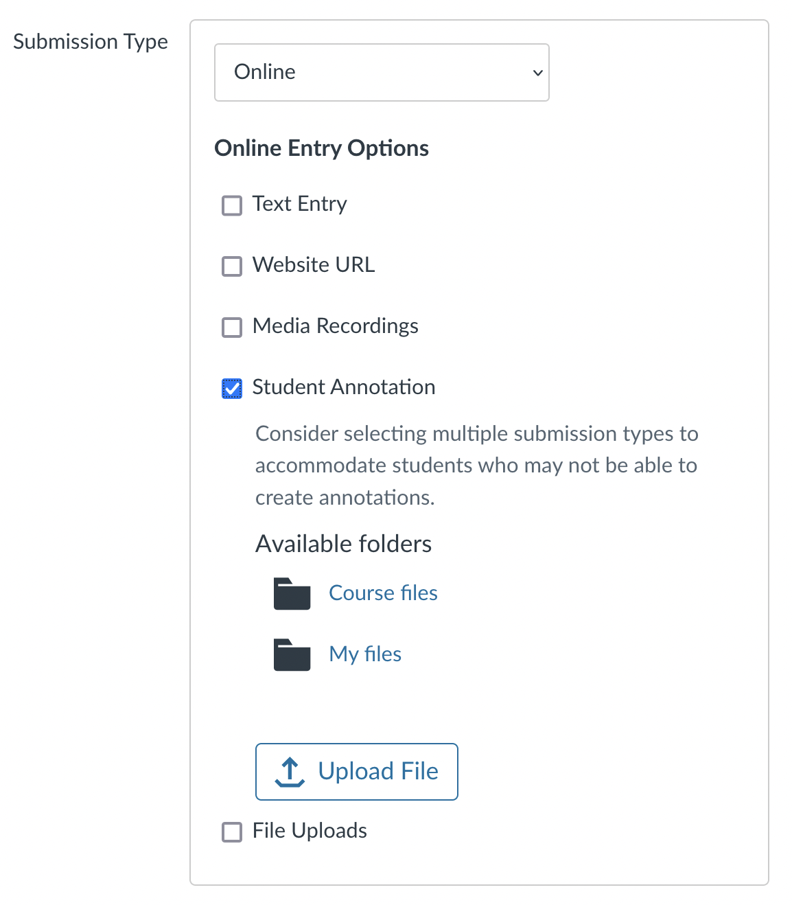 Online Assignment - Student Annotation Assignment option