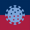 Light blue COVID-19 virus against dark blue and red background