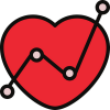 Graphic of a red heart, overlaid with a pink graph with data points showing an upward trend.