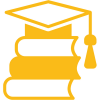 A pile of books topped by a graduation cap.