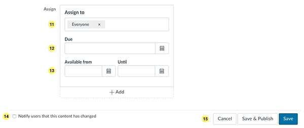 Assigment settings steps 11, 12, 13, 14, 15